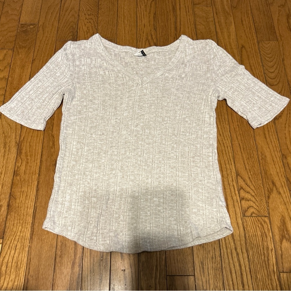 AKEMI + KIN Anthropologie Heather Oatmeal Beige Ribbed Knit Sweater Top Medium